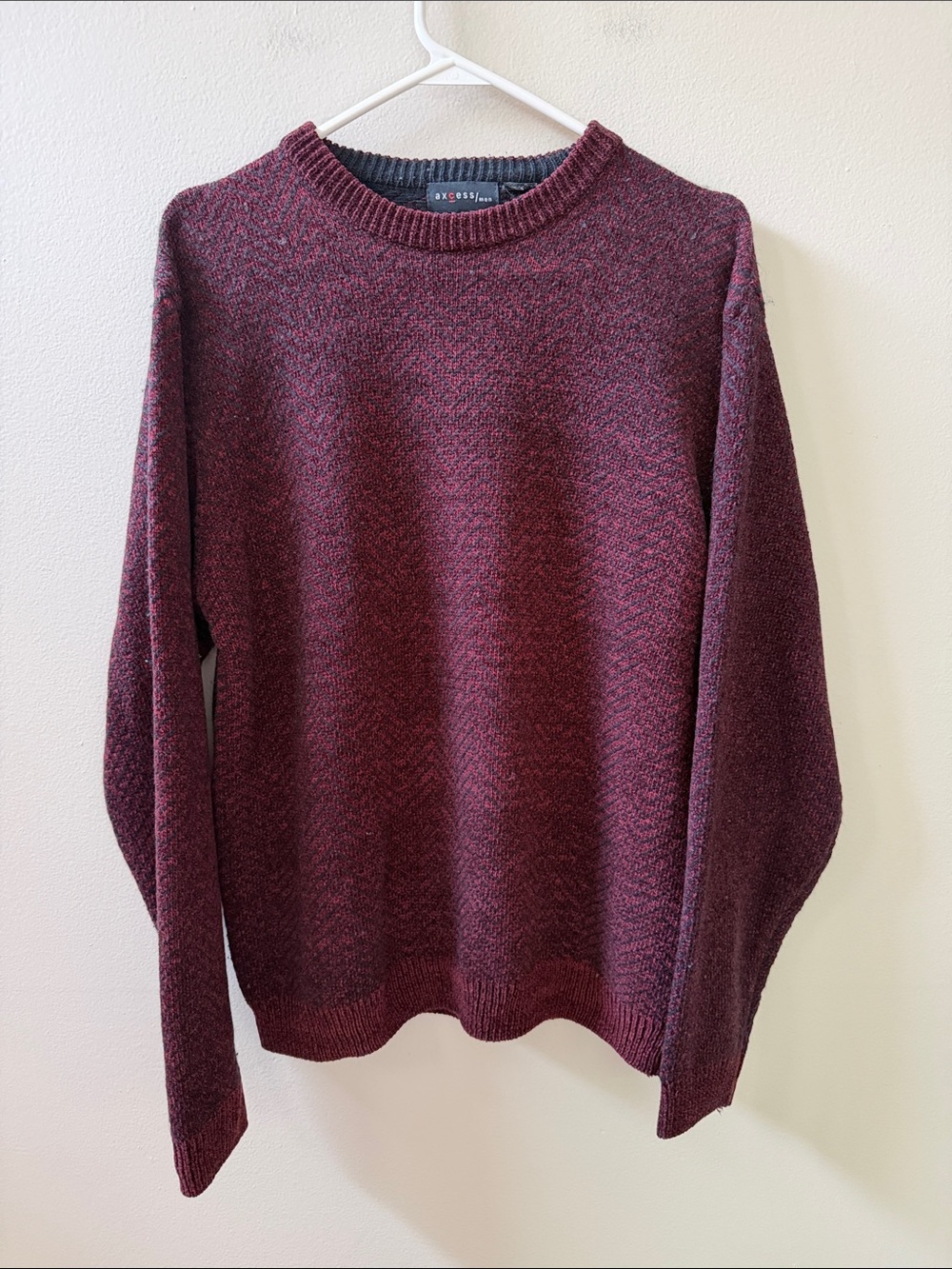 Vintage Men's Maroon & Black Crewneck Sweater, Sz M